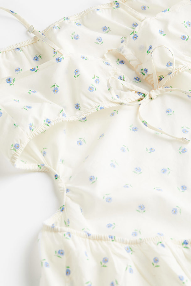 H&M Strandkleid aus Popeline mit Cut-outs Weiß/Geblümt