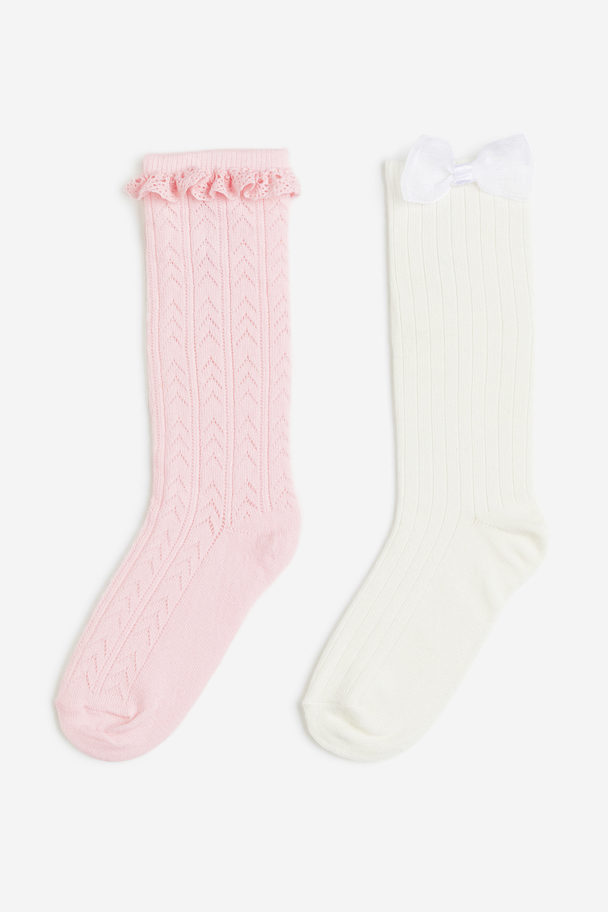 H&M 2-pack Pointelle Knee Socks Light Pink/white