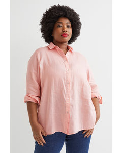 H&m+ Linen Shirt Light Pink