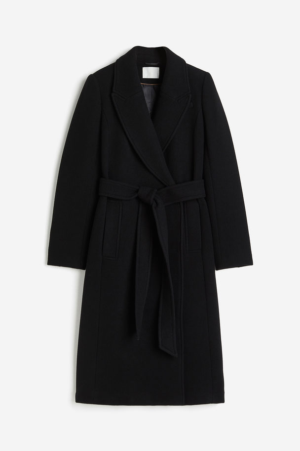 H&M Mantel aus Wollmischung mit Bindegürtel Schwarz