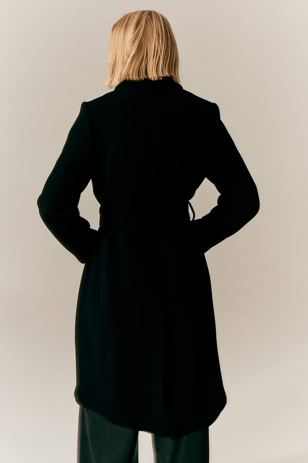 H&M Mantel aus Wollmischung mit Bindegürtel Schwarz