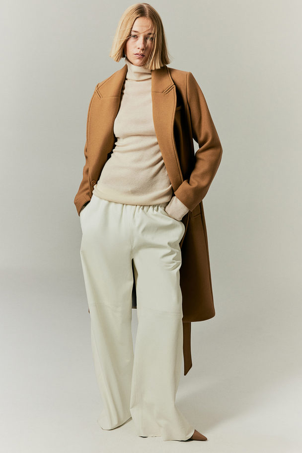H&M Mantel aus Wollmischung mit Bindegürtel Dunkelbeige