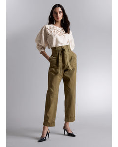 Cropped Paperbag Trousers Khaki