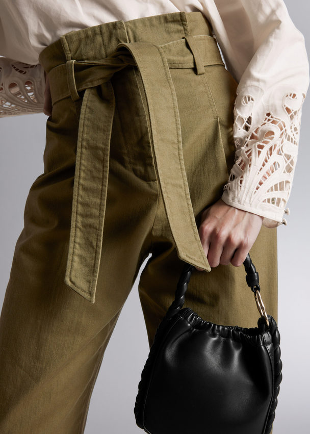 & Other Stories Cropped Paperbag Trousers Khaki