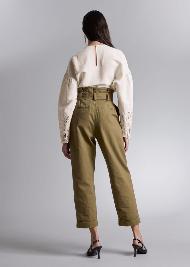 & Other Stories Cropped Paperbag Trousers Khaki