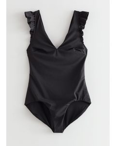 Ruffled Swimsuit Black