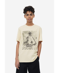 Katoenen T-shirt Met Print Lichtbeige/palm Blvd