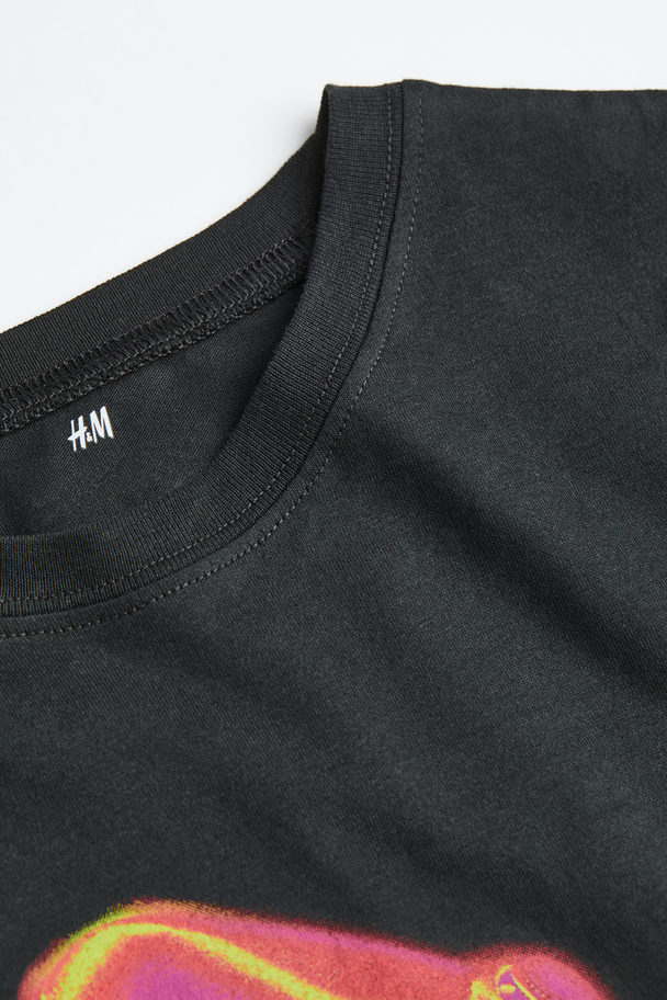 H&M Printed Cotton T-shirt Black/digitize