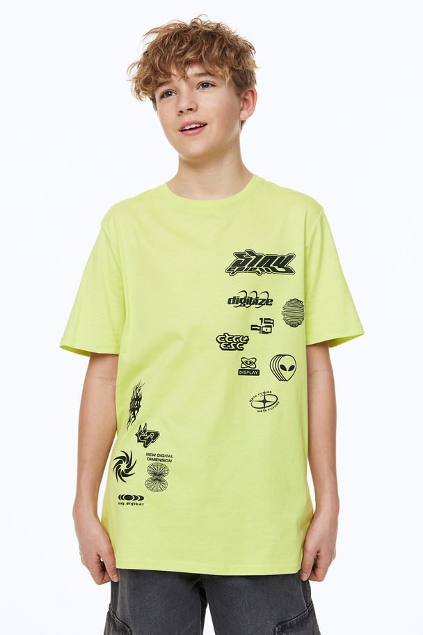 H&M Printed Cotton T-shirt Yellow/stay Epic