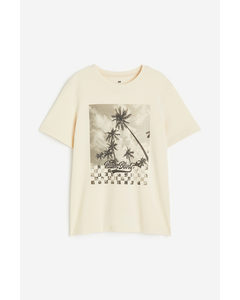 Printed Cotton T-shirt Light Beige/palm Blvd