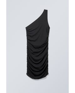 Y2k One Shoulder Jersey Dress Black