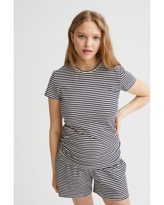 H&M Mama 2-piece T-shirt And Shorts Set Dark Blue/striped