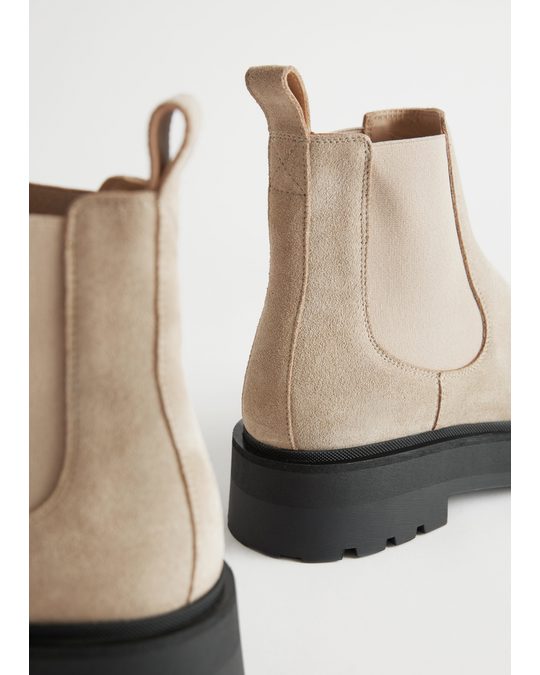 & Other Stories Chunky Chelsea Suede Boots Beige