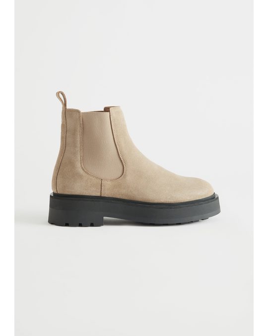 & Other Stories Chunky Chelsea Suede Boots Beige