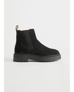 Chunky Chelsea Suede Boots Black