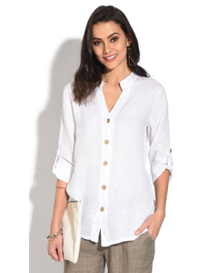 Tunisian Collar Buttoned Blouse With Long Attachable Sleeves