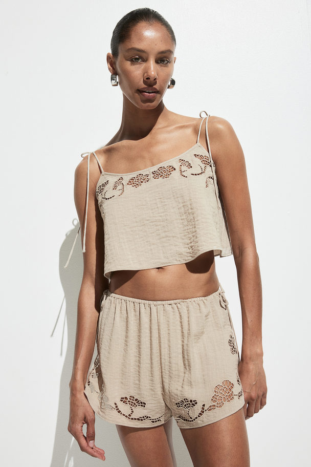 H&M Strandshort Met Broderie Anglaise Beige