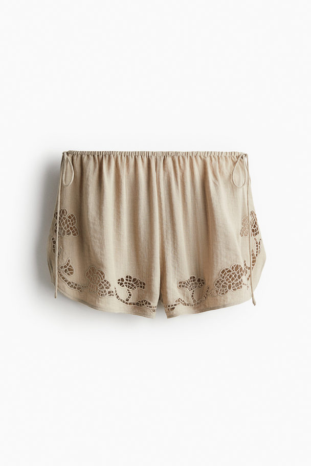 H&M Strandshort Met Broderie Anglaise Beige