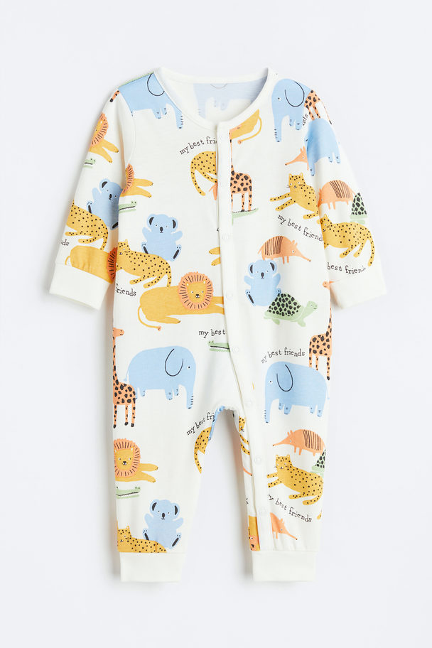 H&M Gemusterter Pyjama Naturweiß/Dschungeltiere