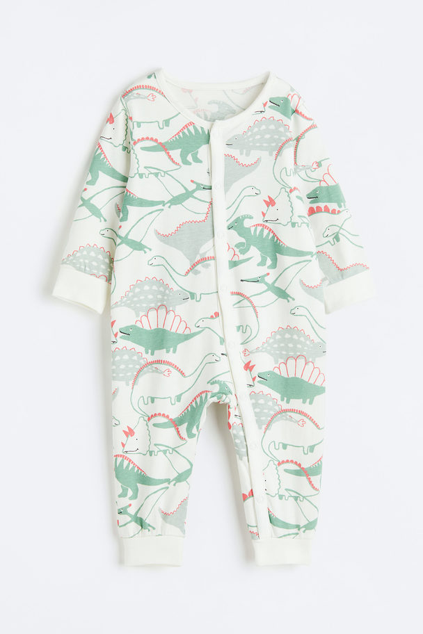H&M Gemusterter Pyjama Weiß/Dinosaurier