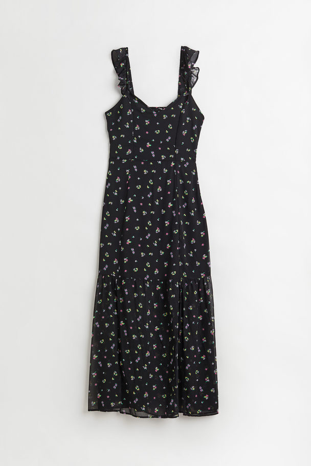 H&M Chiffon Dress Black/small Flowers