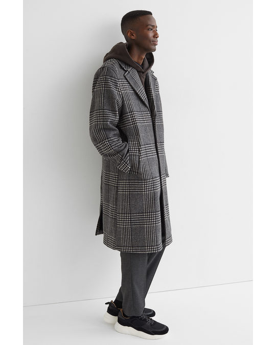 H&M Oversized Wool-blend Coat Grey/checked