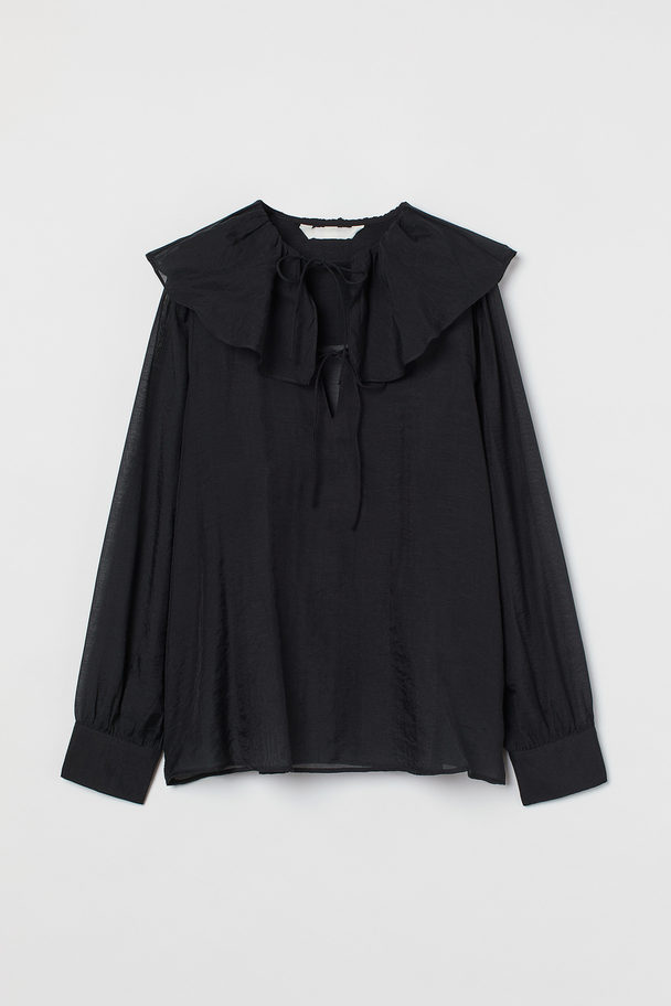 H&M Flounce-collared Blouse Black