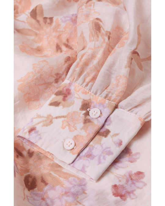 H&M Flounce-collared Blouse Light Pink/floral