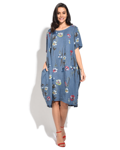 Fluid Long Dress With Floral Prints And Round Collar