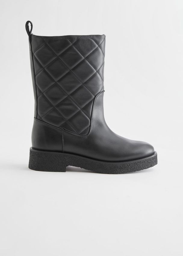 & Other Stories Diamond Quilted Leather Boots Black