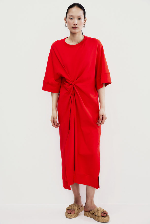 H&M Twist-detail T-shirt Dress Bright Red