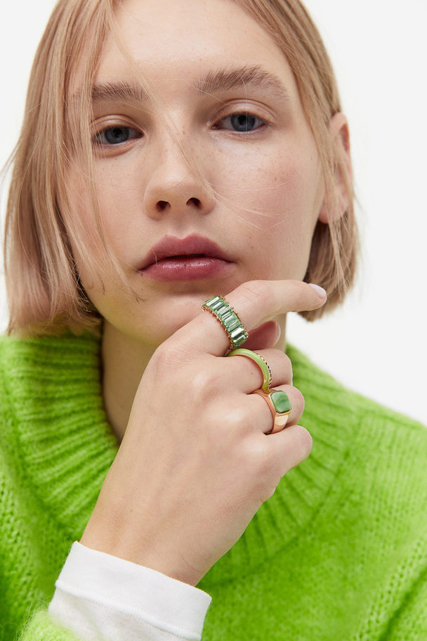 H&M 4-pack Rings Green/gold-coloured