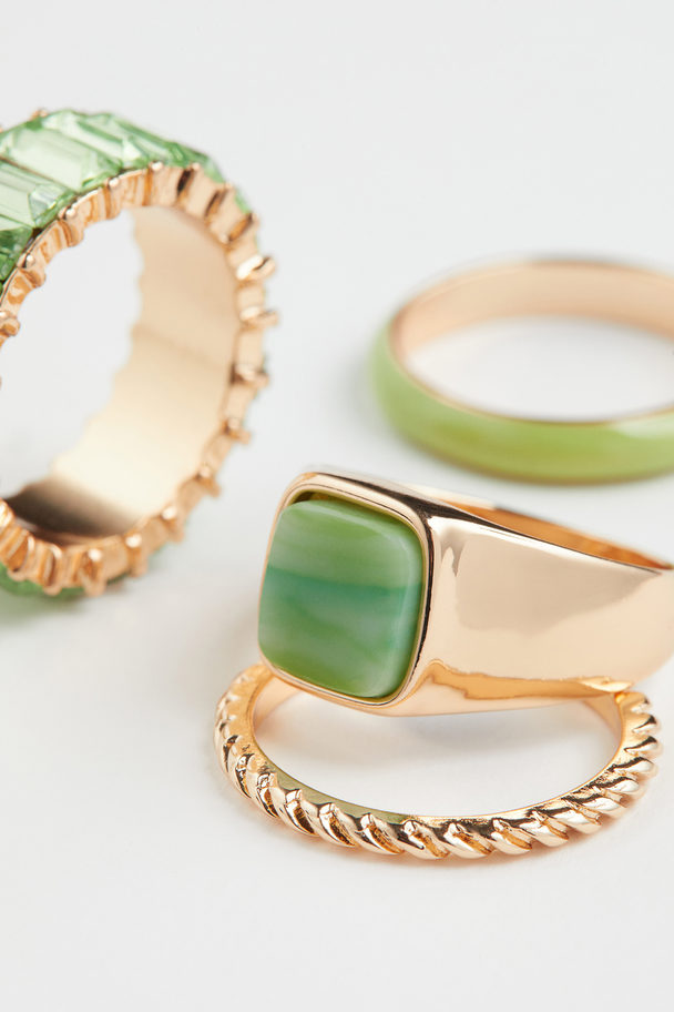 H&M 4-pack Rings Green/gold-coloured