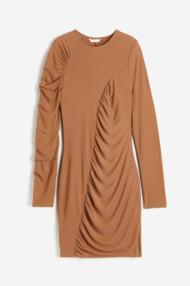 H&M Draped Jersey Dress Brown