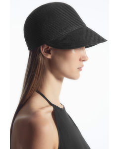 Woven Straw Baseball Cap Black