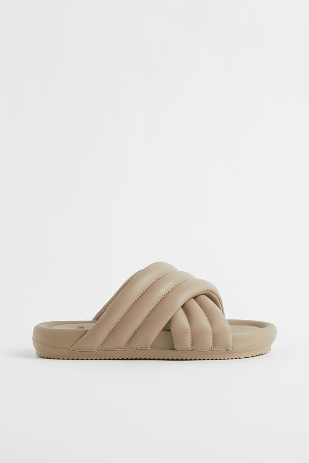 H&M Slippers Donkertaupe