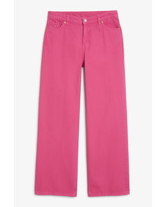 Naoki Hot Pink Jeans M Lav Talje Og Lige Ben Hot Pink