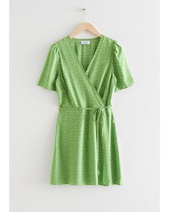 Printed Scallop Wrap Mini Dress Green