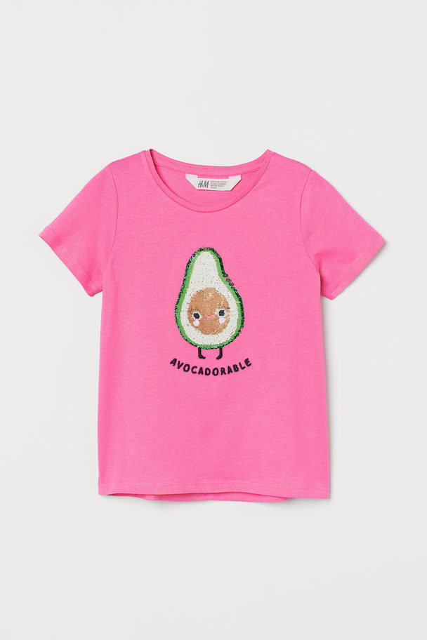 H&M Interactive-motif Top Dark Pink/avocado
