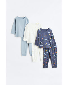 3-pack Cotton Pyjamas Blue/spaceships