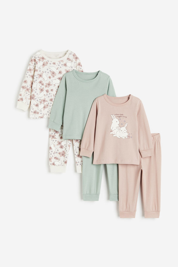 H&M 3-pack Pyjamas I Bomull Tåkerosa/kaniner