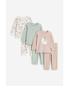 3-pack Cotton Pyjamas Dusty Pink/bunnies