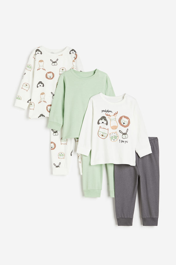 H&M 3-pack Pyjamas I Bomull Hvit/dyr