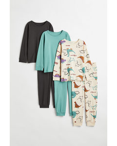 3-pack Pyjamas I Bomull Turkis/dinosaurer