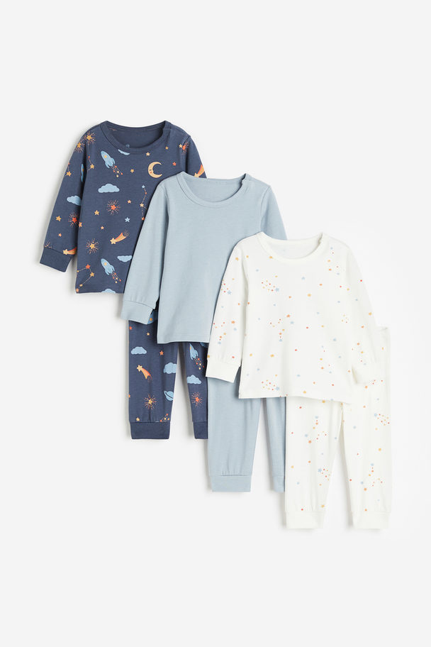 H&M 3-pack Cotton Pyjamas Blue/patterned