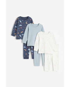3-pack Cotton Pyjamas Blue/patterned
