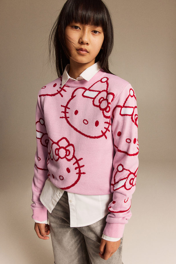 H&M Pullover in Jacquardstrick Rosa/Hello Kitty