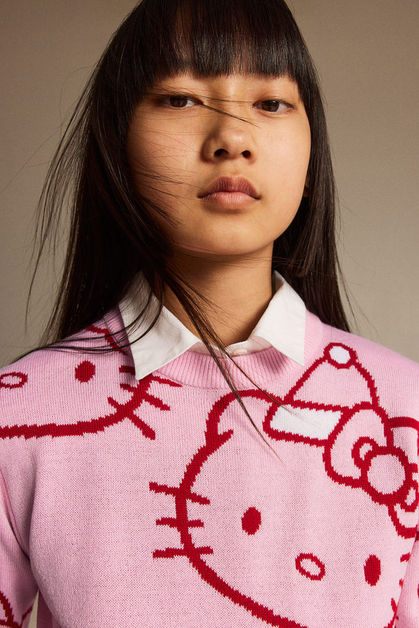 H&M Jacquard-knit Jumper Pink/hello Kitty