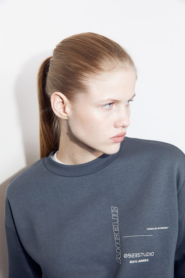 H&M Printed Sweatshirt Dark Grey/angelic