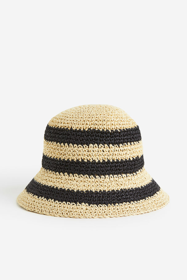 H&M Crochet-look Bucket Hat Beige/striped